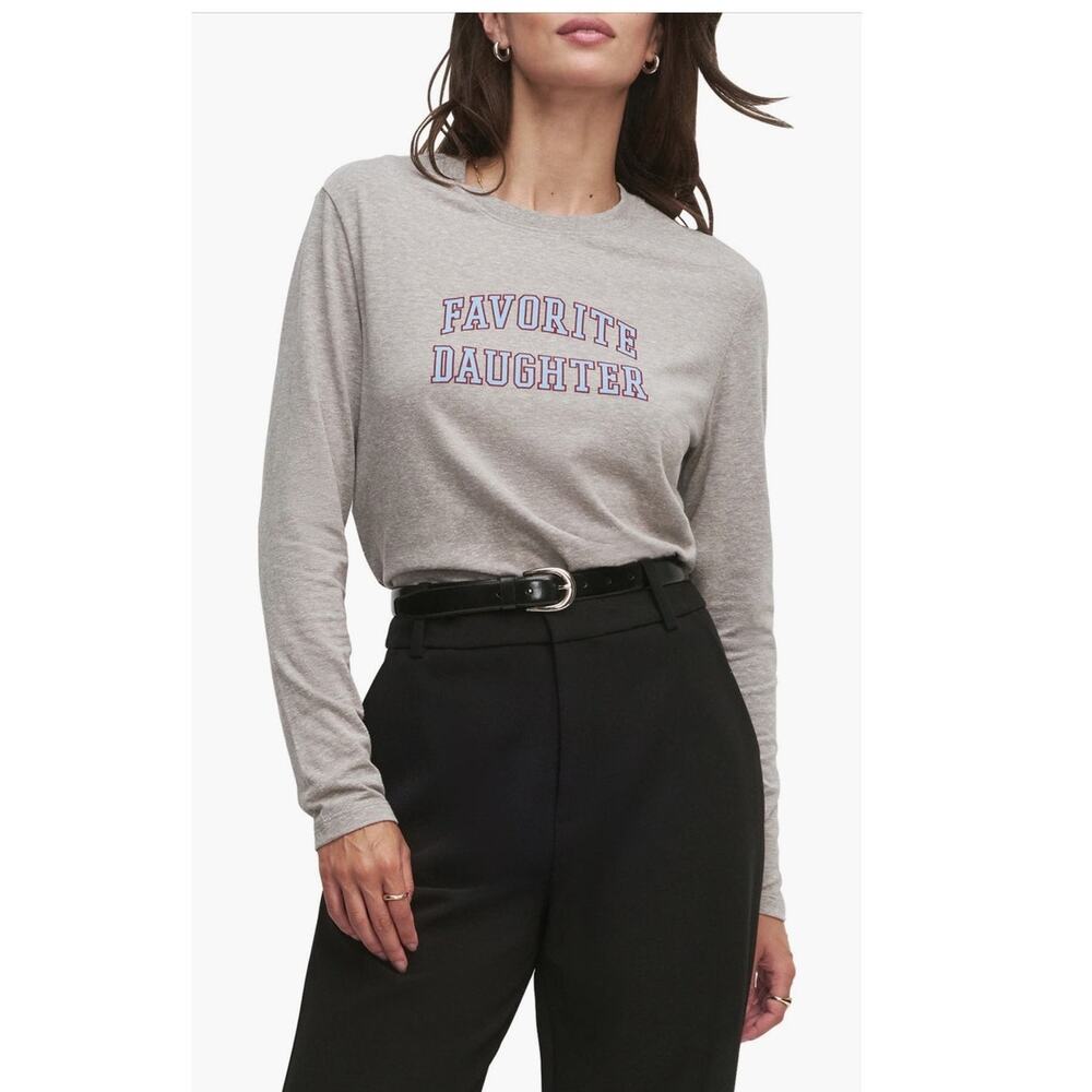 Favorite Daughter Cropped Collegiate Long Sleeve Tee grey size XS